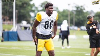 Steelers' Darnell Washington Responds To First Ever NFL Rep Against TJ Watt: "Hold Up, 90!?" (Steelers News). Photo by Jordan Schofield | SteelerNation (Twitter/X: JSKO_PHOTO)